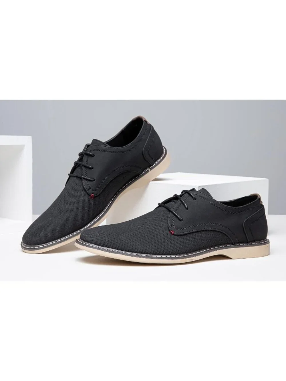 Men's Breathable Black Faux Leather Casual Dress Shoes Retro Business Classic